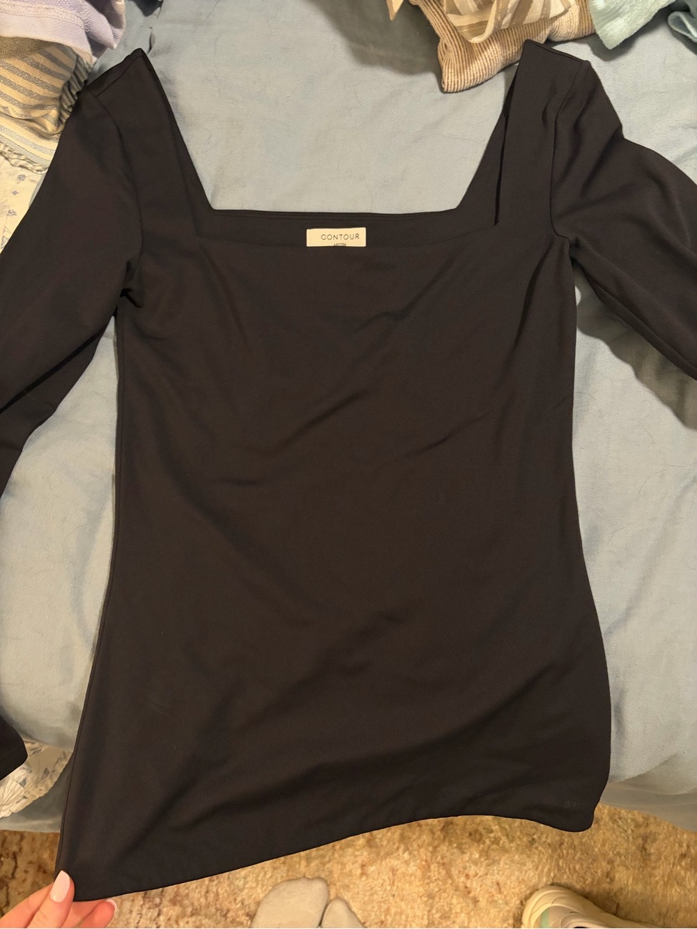 Aritzia Contour Black Square-Neck Long Sleeve Top
